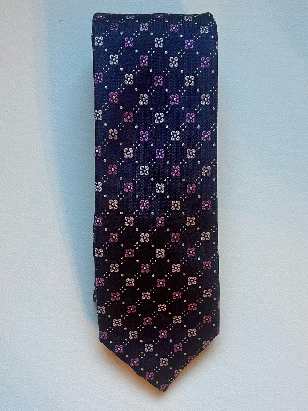 Joseph Plum 100% Silk Tie with Pink & White Micro Floral New